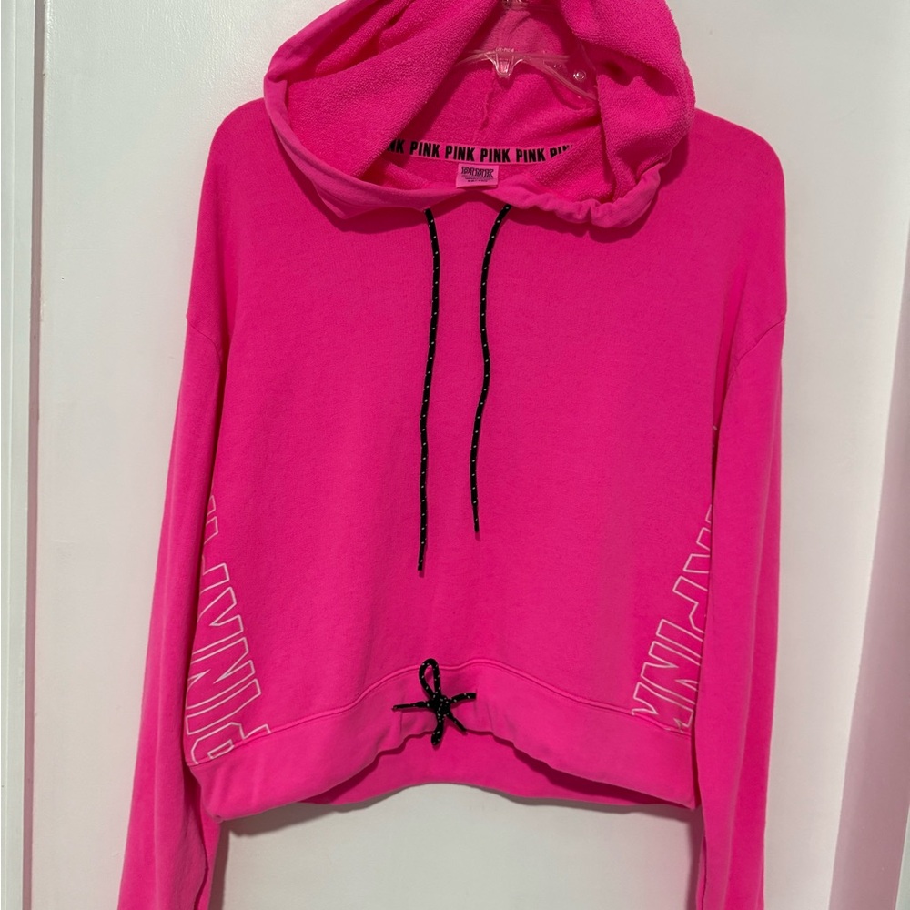 Victoria's Secret Bright Pink Cropped Hoodie . Brand new